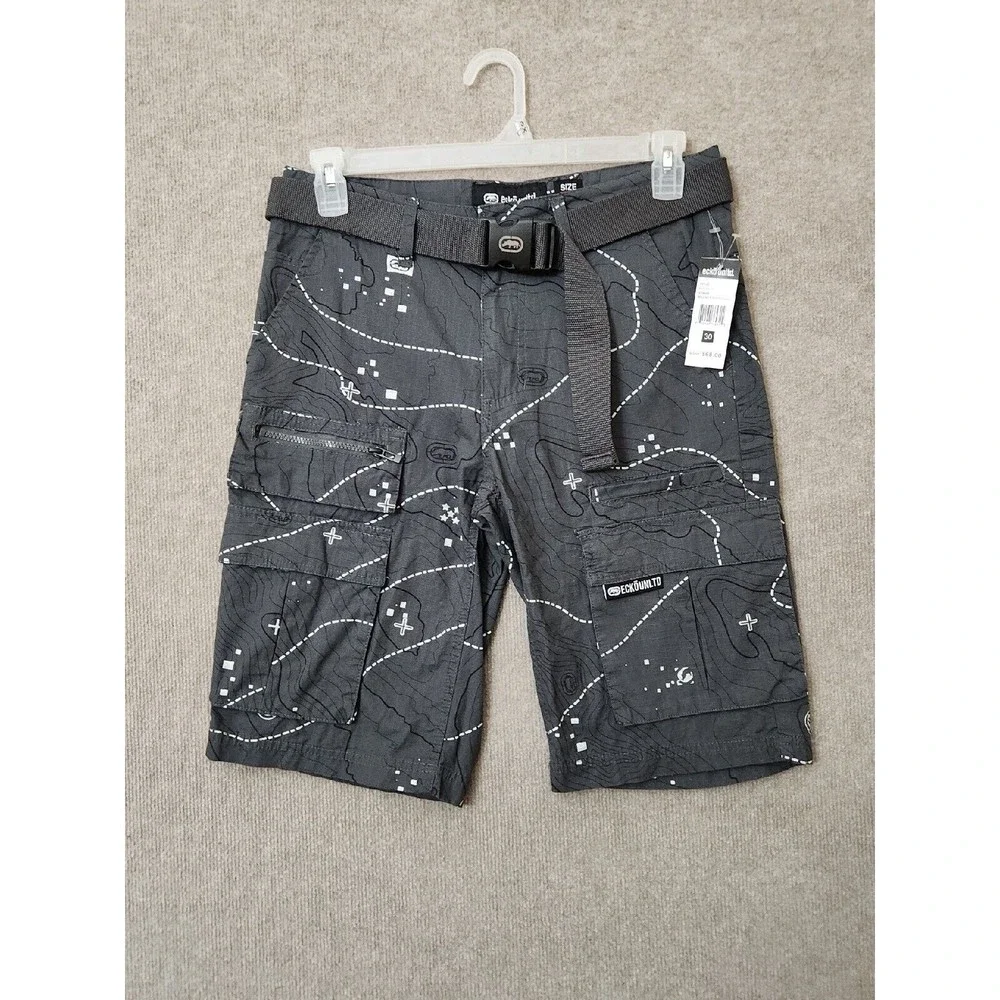 Ecko Unltd Belted Cargo Shorts Mens 30 Gray Ripstop NEW